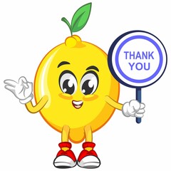 cute lemon fruit mascot character illustration logo icon vector with a sign that says thank you