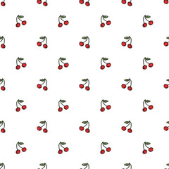 Seamless cherry pattern. Doodle vector with red cherry icons. Vintage cherry pattern
