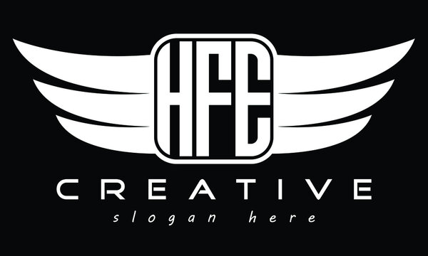 HFE three Letter wing symbol minimalist creative concept icon professional logo design, Vector template
