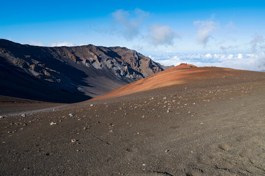 mountain ridge and sandy slope of haleakala crater in haleakala national park maui hawaii