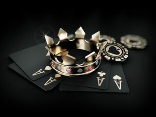 3d rendering of casino cards and poker crown