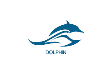 Dolphin smart fish jump logo in the sea template design