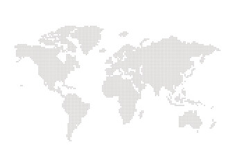 グレーの世界地図 - シンプルな四角いドットのワールドマップ
