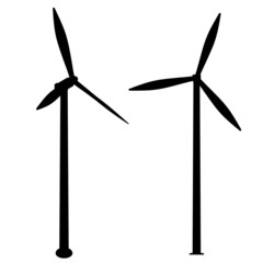 wind turbines on white background, flat style outline concept illustration of renewable wind energy