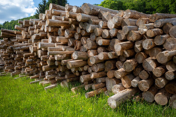 Beautiful view of stack of sawn spruce wood