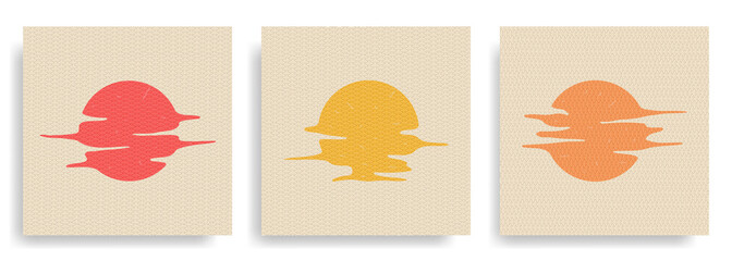 Minimalist surreal collection of posters. Reflection of the sun. Moon and clouds. Abstract backgrounds. Design elements for social media template, blog post, square banner.