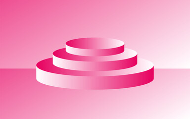 Podium geometric mockup display. Round cylinder pedestal. 3d platform product presentation stand. Abstract vector rendering shape for products display presentation. Modern pink studio room background