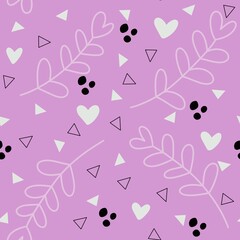 Simple floral seamless leaves and hearts and triangle pattern for fabrics and wrapping paper and gifts and kids