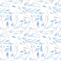 Naklejka na ściany i meble Blue leaves texture pattern.Watercolor floral pattern.Seamless pattern can be used for wallpaper,pattern background,surface textures