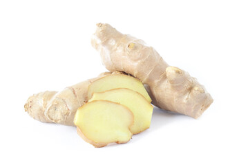 fresh ginger used as herbal medicine isolated on white background