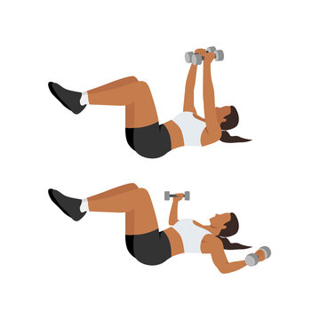 Woman doing Chest fly exercise. Flat vector illustration isolated on white background