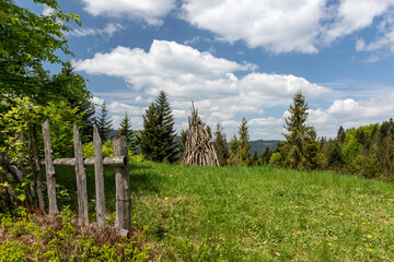 Fototapeta na wymiar The landscape of Wisła Cieńków in a beautiful sunny day