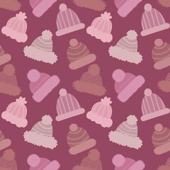 Winter hat seamless cartoon pattern for fabrics and packaging and linens and kids and wrapping paper