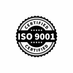 ISO 9001 Certified badge, icon. Certification stamp. Flat design vector. Vector stock illustration.