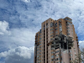 Residential building damaged after rocket missile attack during war