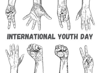 The concept of friendship day, International Youth Day, IYD celebration on 12 August. Vector.