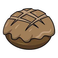 Delicious baked pie with filling, round bread, vector illustration in cartoon style