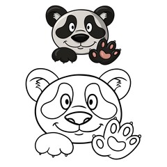 A set of illustrations for coloring books, Cute little panda smiles, cute fluffy pandas in cartoon style, vector