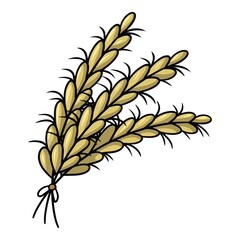 Several yellow ripe ears, rye cereals, vector cartoon illustration