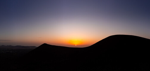 Sunset Panoramic Aerial view over Calderon Hondo Volcano Corralejo Fuerteventura
