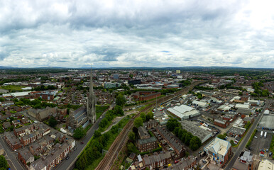 Aerial Panoramic View of Preston City center Lancashire England
