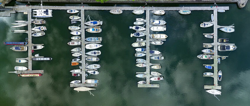 Aerial Panoramic Top Down View of the Moorings at Preston Marina Preston England