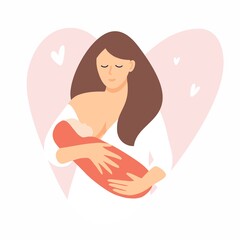 Happy, sweet, young mom breast-feeds a newborn