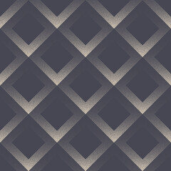 Elegant Fancy Geometric Seamless Pattern Vector Vintage Abstract Background. Linear Rhombus Scale Grid Structure Grainy Texture Repetitive Gray Wallpaper. Half Tone Art Old Fashioned Illustration