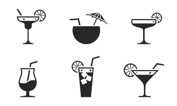 summer cocktail icon set. liquor and beverage symbol. vector images for vacation design