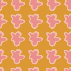 Abstract contemporary primitive figures seamless pattern. Fun doodle clouds background. Creative artistic shapes wallpaper. Primitive elements backdrop