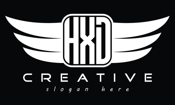 HXD three Letter Wings Flying Initial wing symbol minimalist creative concept flag icon professional logo design Vector template