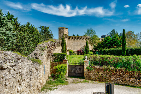 Panorama on the walls of the castle of Staggia Siena Tuscany Italy