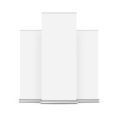 Set of Roll Up Banners Mockups, Front View, Isolated on White Background. Vector Illustration