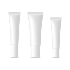 Set of Small Cosmetic Tubes, Isolated on White Background. Vector Illustration