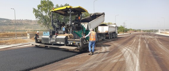 laying asphalt layers, construction, truck, industry, road, equipment, machine, work, machinery, industrial, heavy, excavator, crane, tractor, transportation, site, transport, worker, building, worker