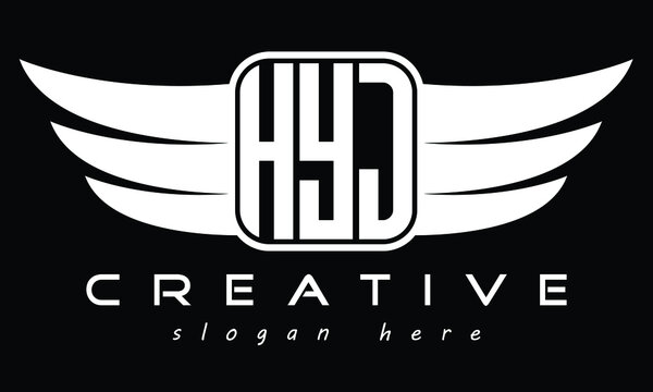 HYJ three Letter Wings Flying Initial wing symbol minimalist creative concept flag icon professional logo design Vector template