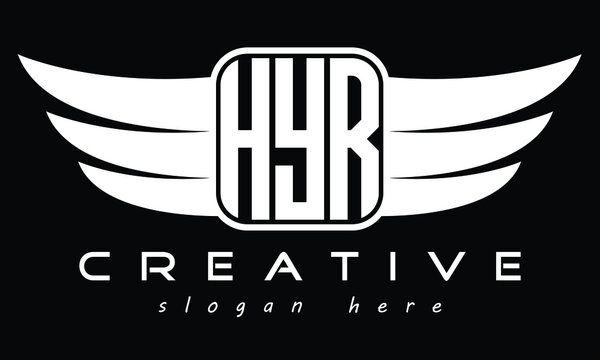 HYR three Letter Wings Flying Initial wing symbol minimalist creative concept flag icon professional logo design Vector template