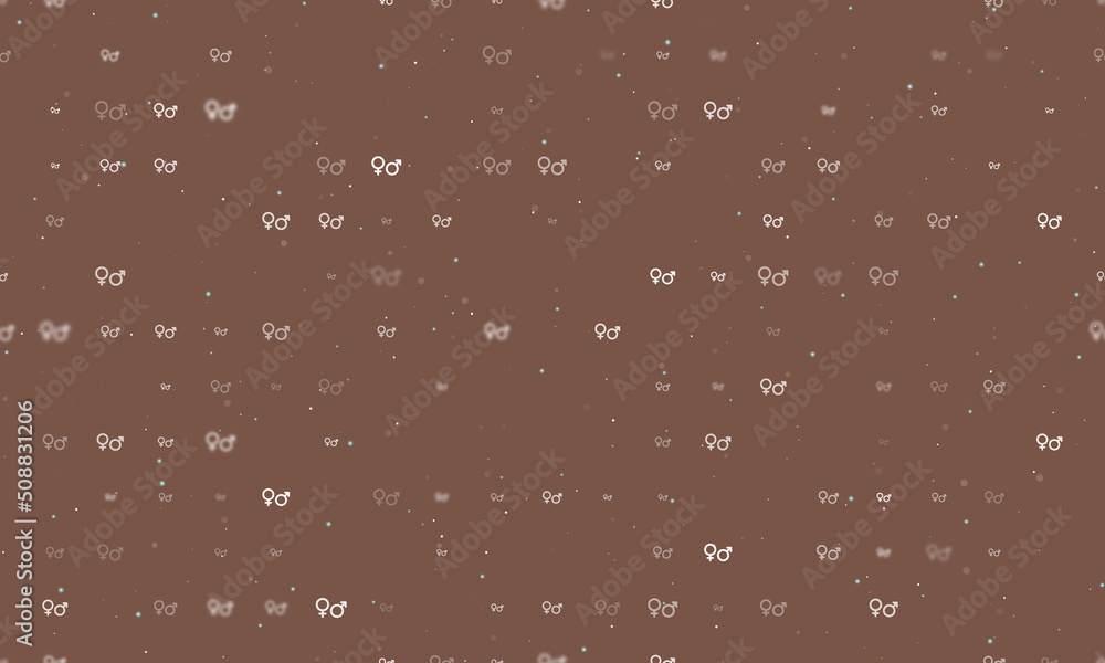 Poster seamless background pattern of evenly spaced white gender symbols of different sizes and opacity. ve