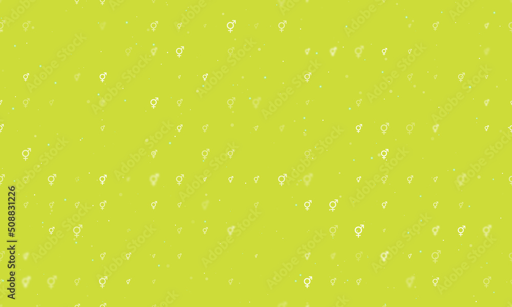 Poster seamless background pattern of evenly spaced white bigender symbols of different sizes and opacity. 