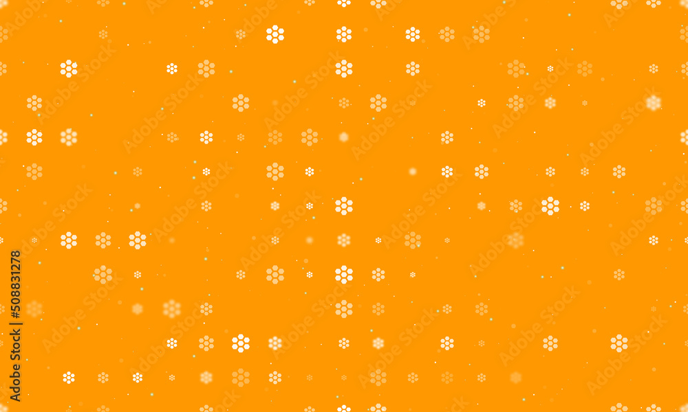 Poster seamless background pattern of evenly spaced white hive symbols of different sizes and opacity. vect