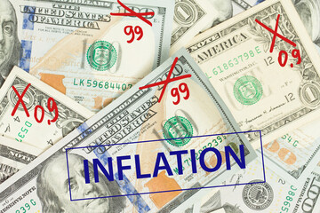 Fototapeta na wymiar Financial crisis and inflation growth concept with background of us dollars