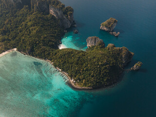 Aerial view of the turquoise waters around the island of Koh Phi Phi Don