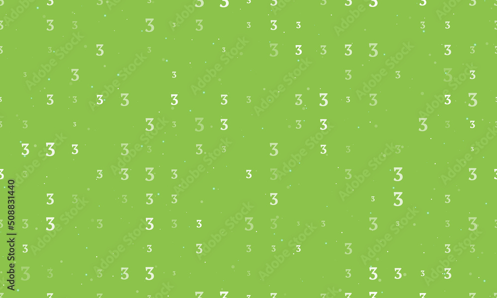 Poster seamless background pattern of evenly spaced white number three symbols of different sizes and opaci