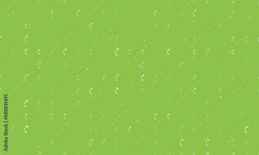 Poster seamless background pattern of evenly spaced white table lamp symbols of different sizes and opacity