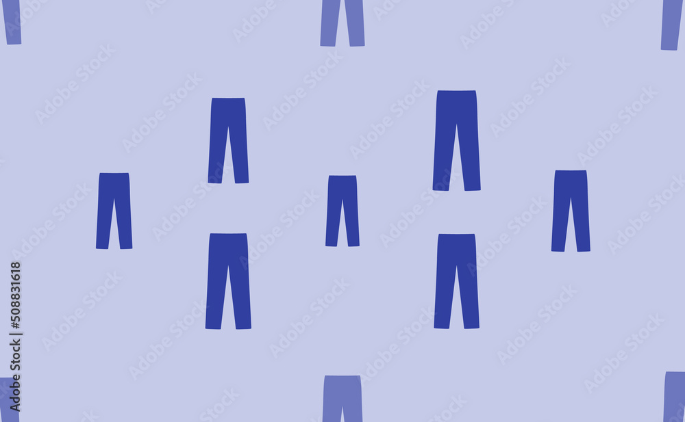 Poster Seamless pattern of large isolated blue pants symbols. The pattern is divided by a line of elements of lighter tones. Vector illustration on light blue background