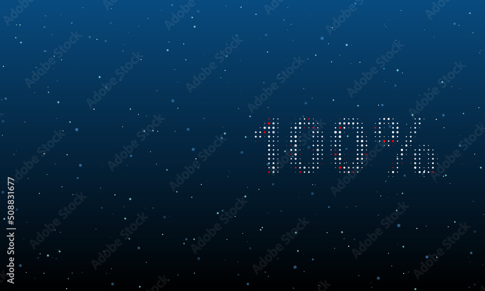Poster on the right is the 100 percent symbol filled with white dots. background pattern from dots and circ
