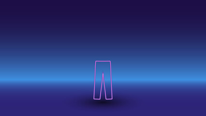 Neon pants symbol on a gradient blue background. The isolated symbol is located in the bottom center. Gradient blue with light blue skyline
