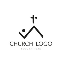 Church logo with cross design vector illustration isolated on white background. Modern logo template for christian church of charity. Christianity symbol of Jesus Christ. The cross of Jesus line art. 