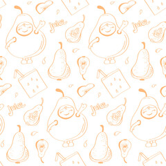 Seamless vector pattern with juicy pears in doodle style drawn by hand. Template for printing from paper and fabric.