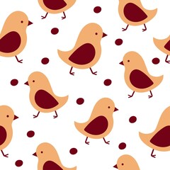 Cute pattern of birds and dots on a white background